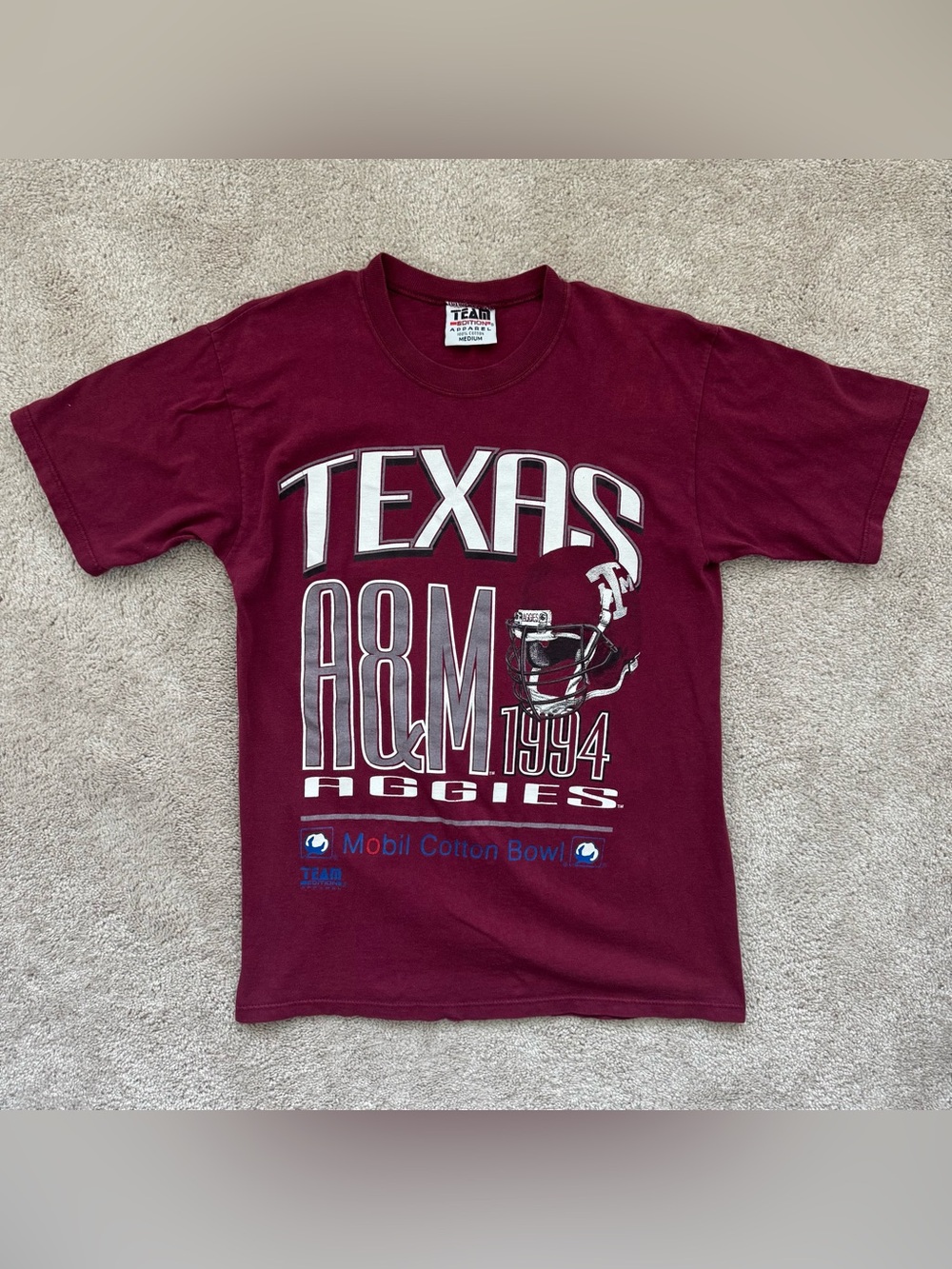 Vintage 1993 Texas A&M Aggies Mobil Cotton Bowl Dallas Texas T-Shirt Sz Medium